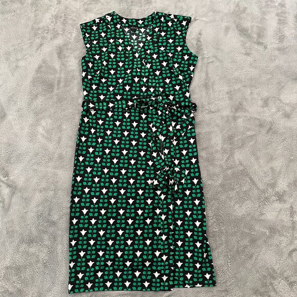 Ann Taylor Timeless Green Wrap Dress Midi Blooming Florals Women's Small Petite - Picture 1 of 8